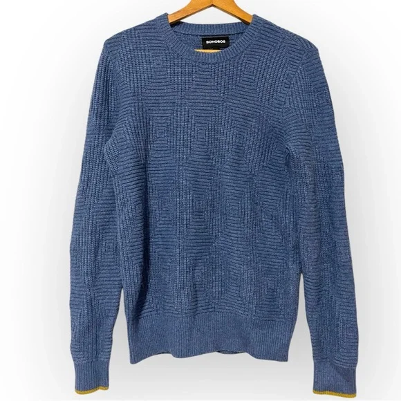 BONOBOS Diamond Stitch Crew Neck Sweater Wool Alpaca Size XS BLUE - Picture 3 of 9